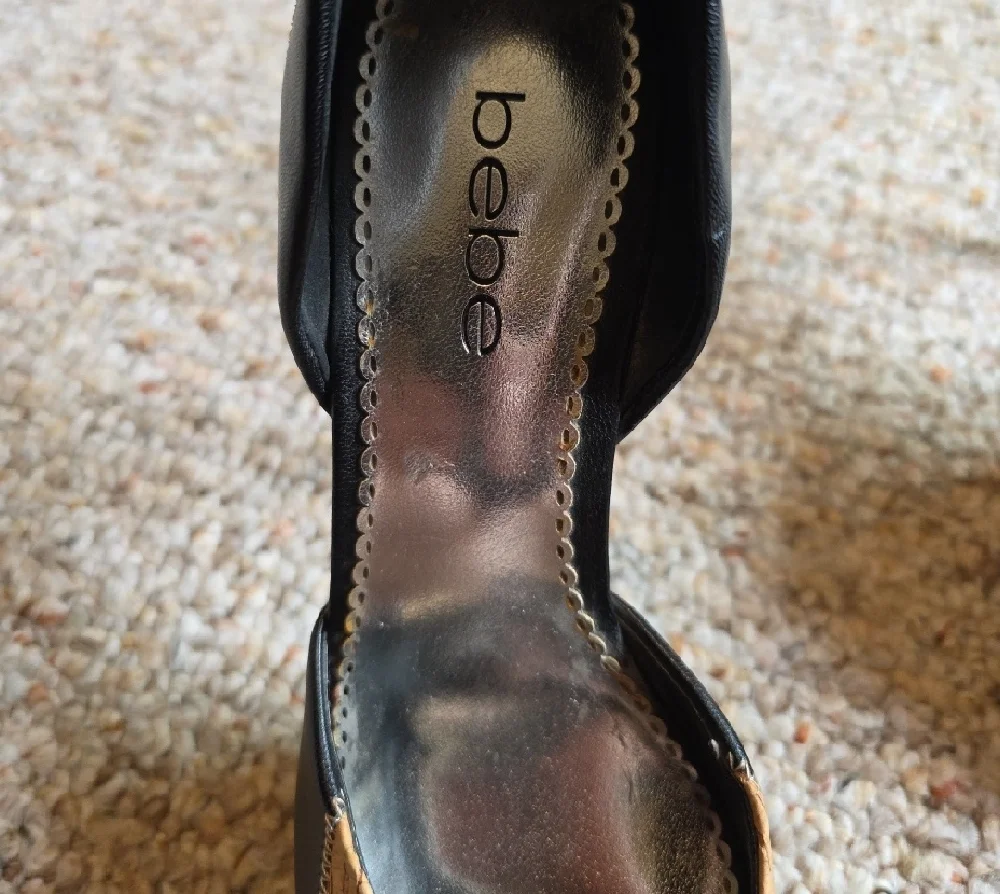 Bebe Black and Tan Open-Toe Heels - Picture 2 of 7